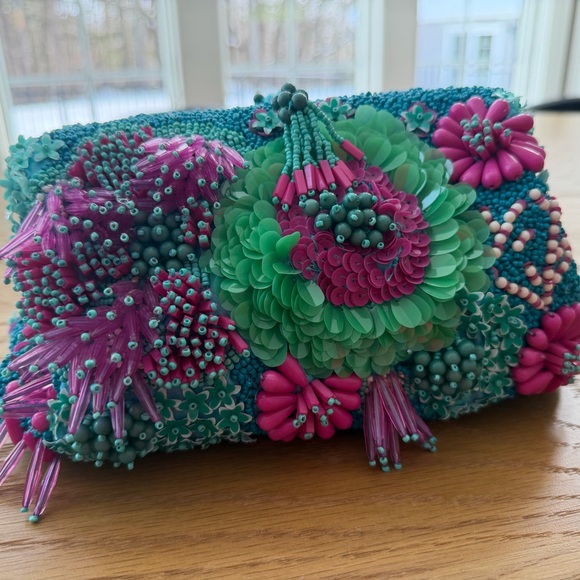 Zara coral Vibrant Beaded Clutch - Picture 3 of 11